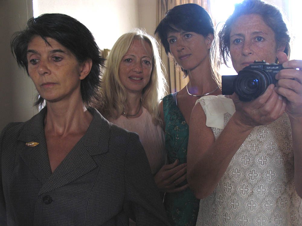 time tells_14.self portrait with sisters in dresses